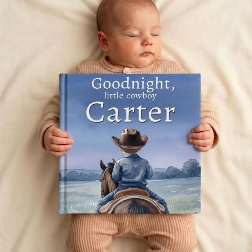 Personalized Cowboy Bedtime Story Book, Custom Western Cowboy Baby Book, Cowboy Theme Keepsake Gift, Newborn Toddler Book, Baby Shower Gift