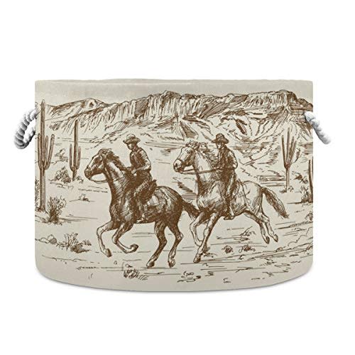 WELLDAY Cotton Rope Basket Western Desert Cowboy Baby Laundry Basket for Living Room, Laundry, Nursery, Home Decor, 20"x20"x14"