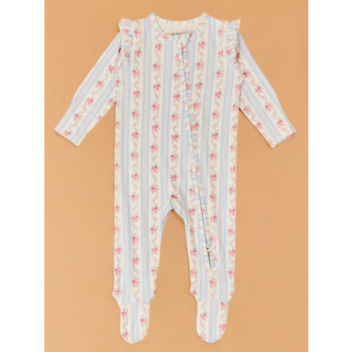 Anna Floral Striped Footie in Cream/Blue | AS Kids