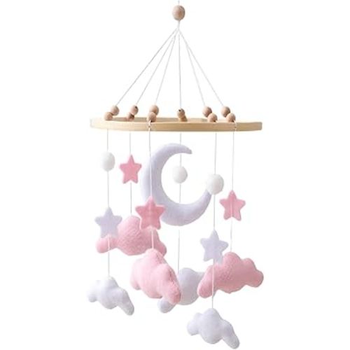 GOODMOM Sky Baby Mobile Dreamy Mobile for Baby Crib Handmade Felt Clouds and Moon Nursery Decor Gender-Neutral Crib and Ceiling Mobile in Twilight Theme for Newborns