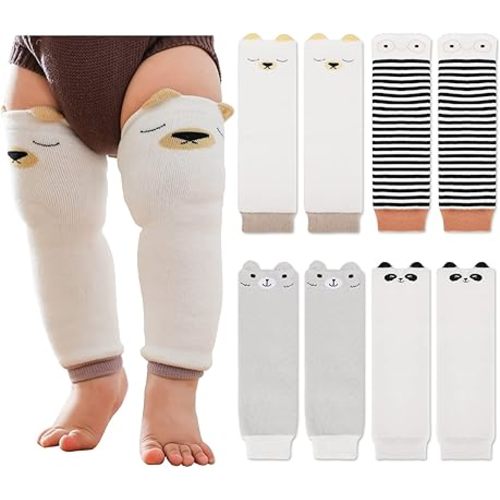 XEPST Pack of 4 Toddler Baby Leg Warmers, Cute Animal Pattern Long Legwarmers Knee Socks Knee Protector Leg Sleeves for Baby Kids Toddlers Girl and Boy 0-5 Years, One Size