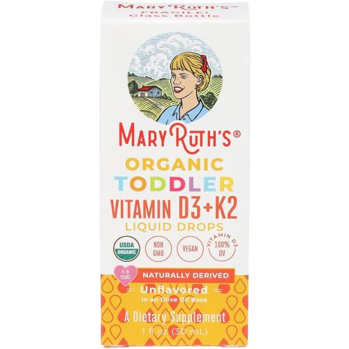MaryRuth Organics Vitamin D3 | Vitamin K2 | Vitamin D3 K2 Drops | K2 D3 Vitamin Liquid Supplement for Toddlers | Kids Supplement for Calcium Absorption Strong Bones | Vegan | Gluten Free | 1 Fl Oz