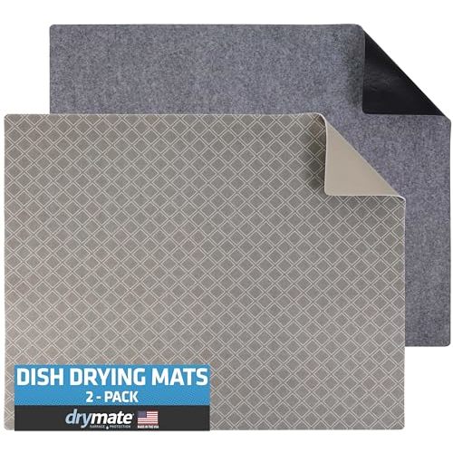Drymate XL Dish Drying Mat, Oversized (19”x24”)(2-Pack), Low-Profile, Super Absorbent, Quick Dry Fabric, Waterproof & Slip-Resistant, for Kitchen Counter, Trimmable, Easy to Clean (USA Made)