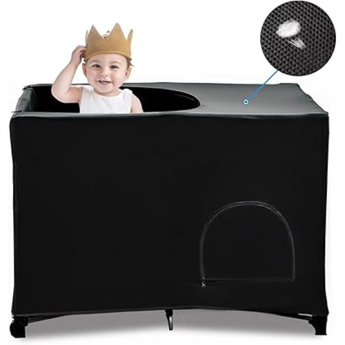 South to East Slumber Crib Blackout Cover, Portable Travel Crib Canopy Cover with Carry Bag, Breathable Sleeping Pod Shade for Playpen, Stretchy Netting Canopy Cover for Pack N Play Playard