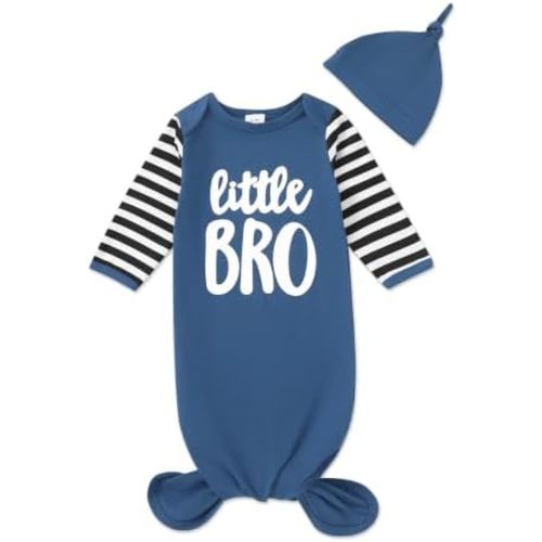 AMAWMW Newborn Baby Girl Boy Sleeper Gown Knotted Nightgown with Hat Pajamas Coming Home Outfit Infant Gifts Stuff Essential