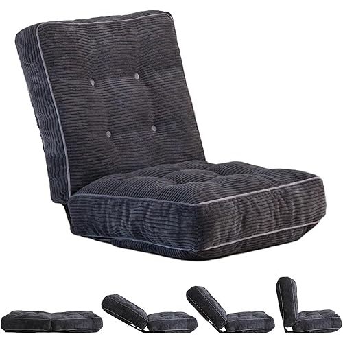MAXYOYO Adjustable Floor Chair with Back Support, Gaming Floor Meditation Chair with Tufted Cushion, Adults Lounge Couch Folding Sofa Seat for Reading Meditating Sleeping, Dark Grey