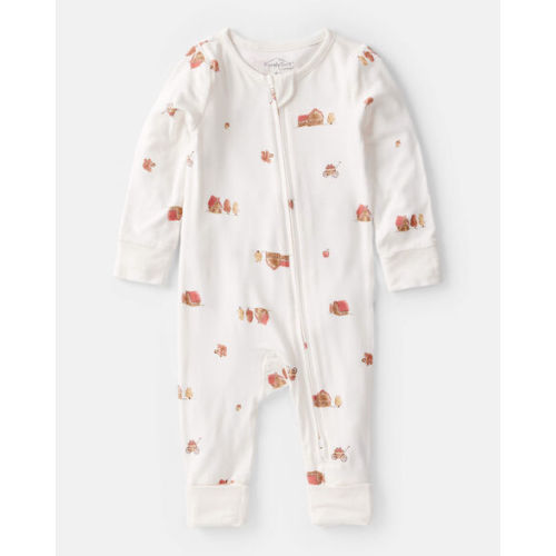 Baby Barn Print PurelySoft Long-Sleeve 2-Way Zip Sleep & Play Pajamas - White - Carter's | Carter's