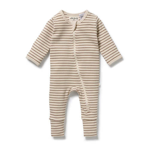 Nutmeg Stripe Organic Waffle Zipsuit | Zipsuit | W+F