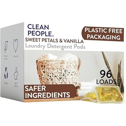 The Clean People Laundry Detergent Pods - Hypoallergenic Laundry Pods - Ultra Concentrated, Recyclable Packaging, Stain Fighting - Sweet Petals, 96 Pack