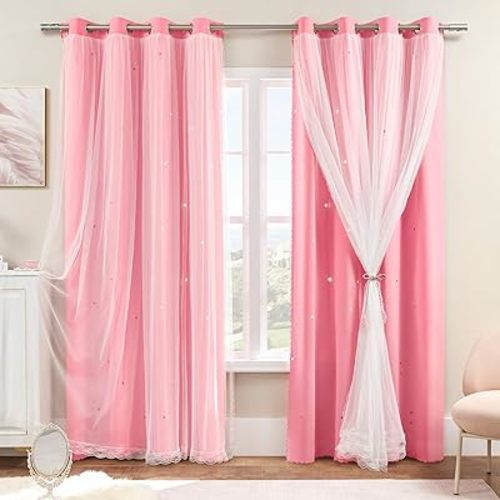XiDi Pink Curtains for Bedroom Decor, Girls Room Blackout Curtains, Kids Room Darkening Curtains, 1 Panel