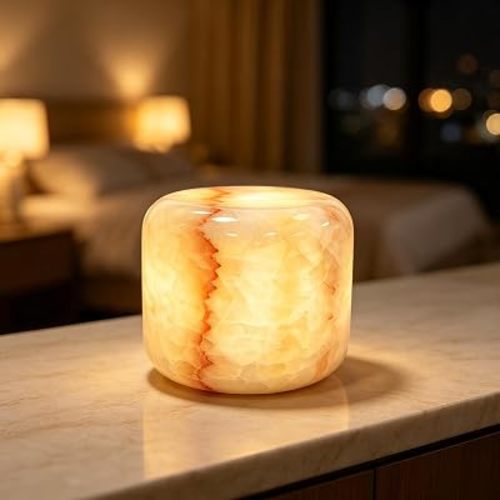 Natural Marble Table Lamp, Cordless Rechargeable Touch Night Light, Dimmable Warm Glow Stone Lamp for Bedroom Bedside Table Desk Shelf, Home Decor Gift