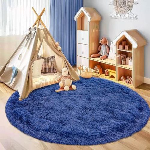 LOVEVOOK Round 6 Feet Fluffy Area Rug - Super Soft Circle Rugs for Kids Room - Shaggy Blue Rugs for Nursery Fuzzy Carpet for Boys Girls Room