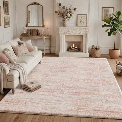 Soft Thick Plush Bounce-Back 8x10 Pink Area Rugs for Living Room