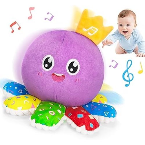 Baby Toys 6-12 Months,Musical Crawling Octopus Plush Toy,Sensory Toys for Infants,Birthday Boy 7 8 9 10 12-18 Month,Tap and Voice Interaction,Walking Bouncing Learning Tummy Time Toy