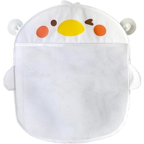 EMVANV Mesh Bath Toy Organizer，Wth 2 Suction Cups Hanging Mesh Bathtub Toy Holder for Kids and Baby Compatible with Bath Toy Storage(White)