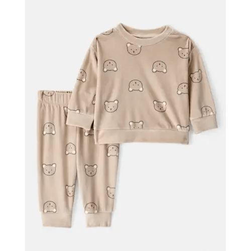Baby Boy 2-Piece Bear Print Velour Sweatshirt & Pant Set - Brown | Carter's