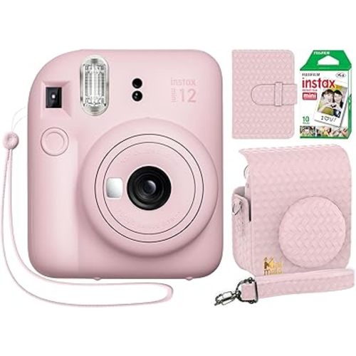 Fujifilm Instax Mini 12 Instant Camera Blossom Pink + Minimate Custom Designed Case + Fuji Instax Film 10 Sheets & Photo Album
