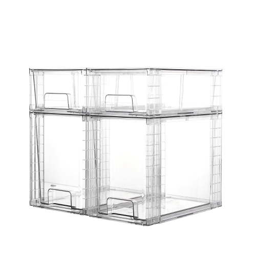 Vtopmart 4 Pack Large Stackable Plastic Storage Drawers, Acrylic Clear Plastic Organizer Bins for Makeup, Cosmetics, Bathroom Closet Undersink Organizer, 2 High+2 Small