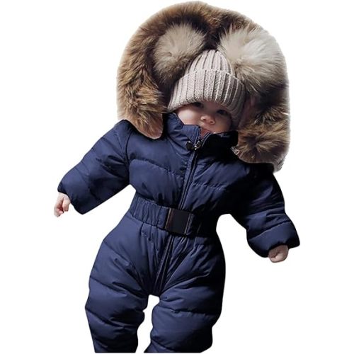 Outerwear Romper Coat Warm Infant Baby Jacket Snowsuit Girls Hooded Jumpsuit Girls Snow for Kids (Navy, 0-3 Months)