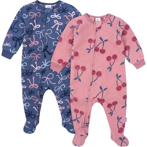 Gerber Baby Girls 2-Pack Flame Resistant Fleece Footed Pajamas