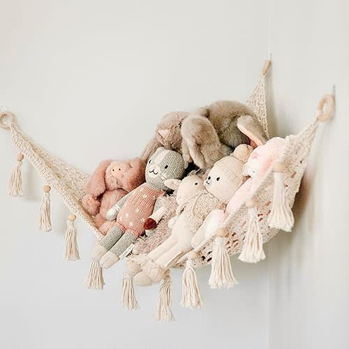 Macrame Toy Hammock for Stuffed Animals - Plushie Toy Hammock for Baby Nursery Decor, Plush Hammock, Stuffy Hammock, Hanging Stuffed Animal Organizer, Buttercream