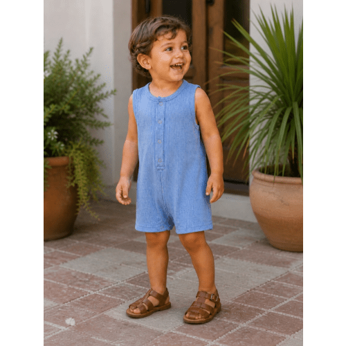 Sleeveless Blue Speckle Shortie Romper for Boys | Soft Cotton – SpearmintLOVE
