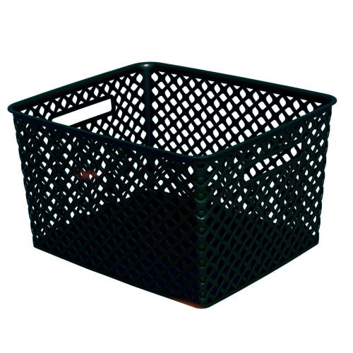 Mainstays Large Black Decorative Plastic Storage Basket, 14.7 in x 12 in x 8.5 in
