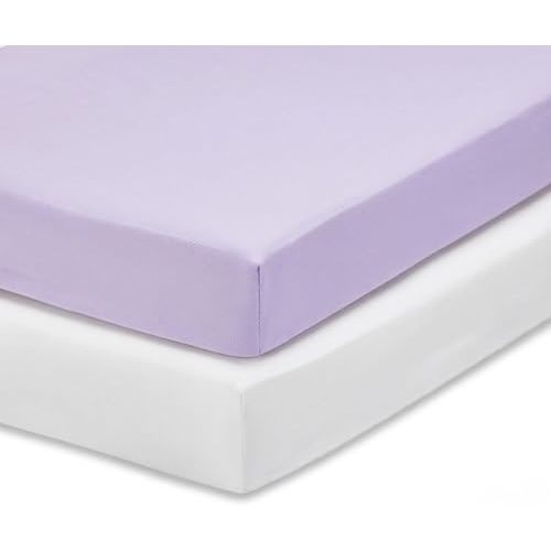 Everyday Kids 2-Pack Fitted Crib Sheets, 100% Soft Breathable Microfiber Baby Sheet, Fits Standard Size Crib Mattress 28in x 52in, White Nursery Sheet and Lavender Nursery Sheet