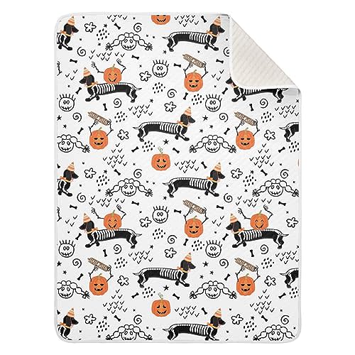 Ollabaky Halloween Dog Dachshund Skeleton Baby Blanket for Boys Girls Cotton Throw Blanket Swaddle Blanket for Crib Stroller Nursery Receiving Blanket Infant Toddler Unisex 30"x40"