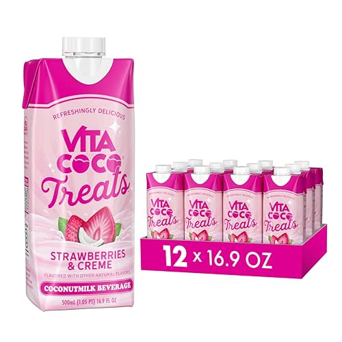 Vita Coco Treats, Strawberries & Creme, 16.9 Oz (Pack of 12) | Coconutmilk-Based Creamy Drink, Sweet & Refreshing Treat, Dairy-Free, Soy-Free, Non-GMO