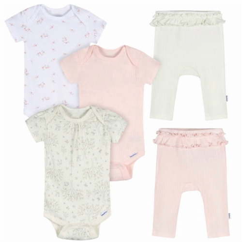 Gerber Baby Girl 5 - Piece Bodysuits & Pants Deerest Set, Sizes (Newborn - 9 Months)