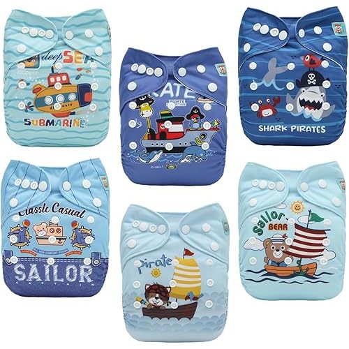 ALVABABY Baby Cloth Diapers 6 Pack with 12 Inserts Cloth Diaper Covers Adjustable Washable Reusable for Baby Girls and Boys