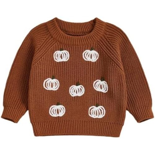 Toddler Baby Girl Boy Halloween Outfit Pumpkin Embroidery Knit Sweater Sweatshirt Outerwear Fall Winter Clothes