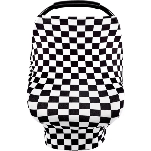 TANOFAR Car Seat Cover for Baby, Multi-Use Cover Carseat Canopy, High Stretchy & Breathable Infant Carseat Cover, Shower Gifts for Unisex Boys and Girls (Black Checkered)