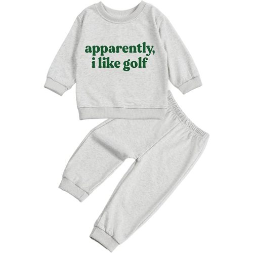 Toddler Baby Letter I Like Golf Long Sleeve Sweatshirt Top Jogger Pants Set Cute Fall Winter Clothes Set