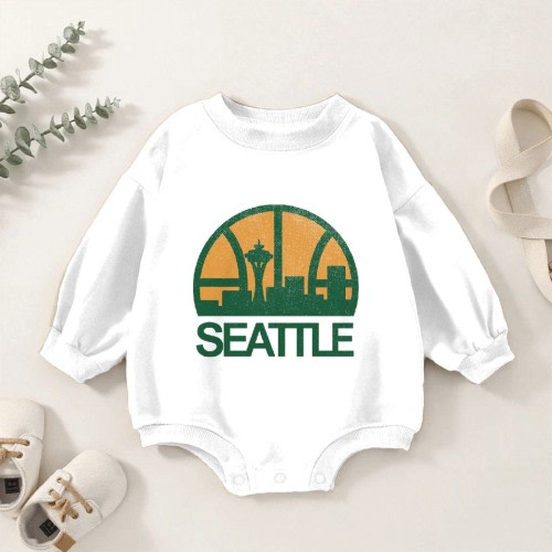 DEFUNCT - Seattle Supersonics Skyline - Seattle - Baby Romper Sweatshirts Kids's 0-3M White sold by DaviZhou | SKU 1728423479 | Printerval