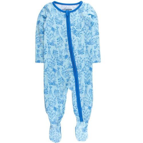 RuffleButts Gender Inclusive Modal Blend Baby One Piece Footie Pajamas - Blue Cottontail Toile, 0-3m