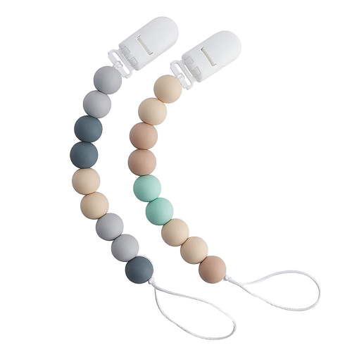 2-Pack Baby Pacifier Clips with Teething Beads - BPA-Free Silicone Pacifier Holder for Boys & Girls | Anti-Drop Strap for Strollers, Car Seats & Toys (Newborn-6 Months)