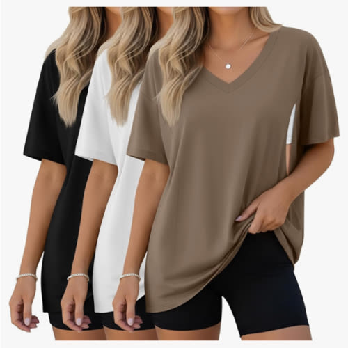 Sweetyweee 3 Pack Women's Oversize Nursing Shirts for Breastfeeding with Hidden Zippers Loose Fit Short Sleeve Maternity Tops