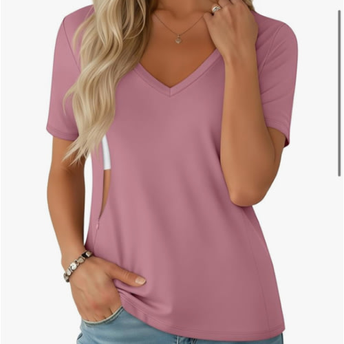 Women's Nursing Breastfeeding Shirts with Hidden Zipper Maternity V Neck Short Sleeve Tops Loose Pregnancy Tees