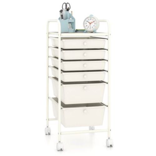 Costway 6 Drawer Rolling Storage Cart Scrapbook Paper Office Organizer Macaron White