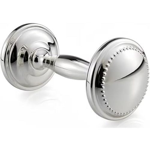 Silver Plated Beaded Dumbbell Rattle for Newborn Baby boy and Baby Girl - Non-tarnishing, Durable, and Custom Engraveable Gift - Packaged in a Beautiful Gift Box