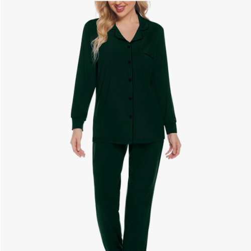 SWOMOG Womens Pajamas Set Long Sleeve Sleepwear Button Down Nightwear Soft Joggers PJs Sets with Pockets Lounge Sets