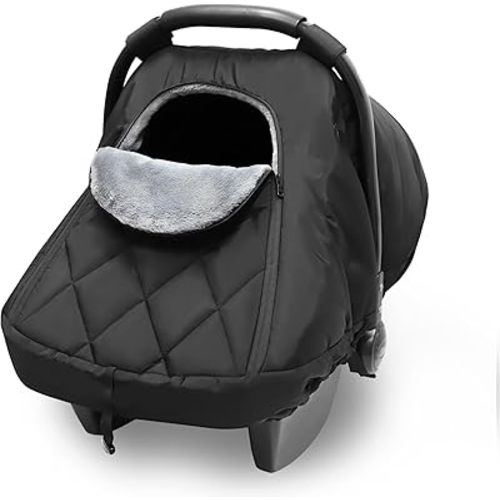 Hooyax Winter Car Seat Cover for Babies- Windproof Waterproof Baby Car Seat Cover with Thermal Fleece Lining & Air Vents for Infant Car Seats & Strollers (Black)