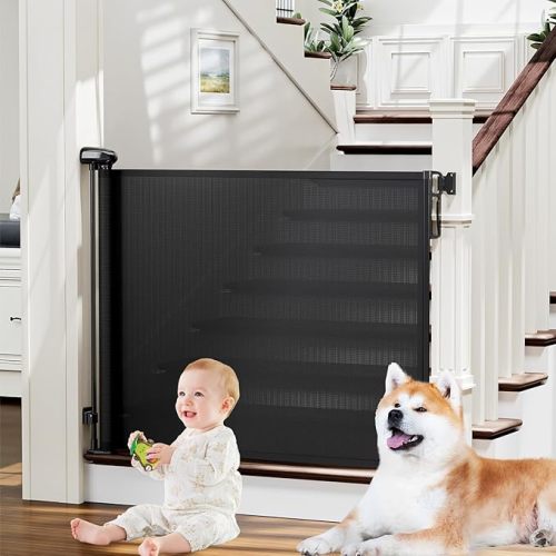 probebi Retractable Baby, Child & Dog Gates for Stairs, Extends to 54" Wide 34" Tall, Use for Outdoor, Indoor, Hallways, Doorways, Deck, Porch, Black