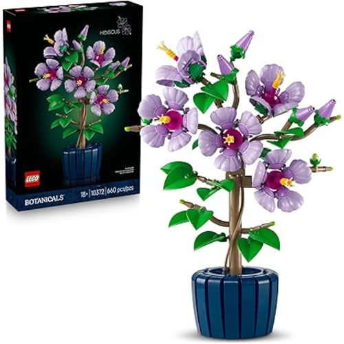 LEGO Botanicals Hibiscus Flower Building Set - Artificial Plant & Flower Building Blocks for Women & Men, Ages 18+ - Home, Office Decor Gift Idea - 10372