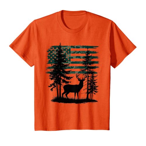 Men Youth Kids Orange Hunting Shirt Deer Hunters Camo Flag T-Shirt