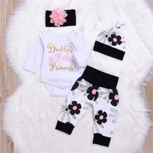 Easisim Newborn Baby Girls Outfit Floral Romper Tops Pants Headband Hat Set Clothes | SHEIN USA