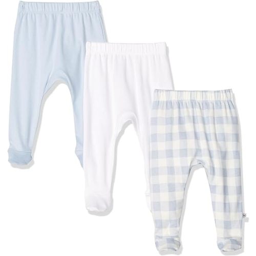 HonestBaby Baby 3-Pack Footed Pants Roomy Fit Pull on Bottoms 100% Organic Cotton for Infant Baby Boys, Girls, Unisex