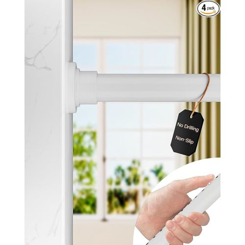 ALLZONE Tension Curtain Rod for Window, 83-123 Inches, Heavy Duty Curtain Rods No Drilling, Non-Slip Bathroom Shower Tension Rod, Renter Friendly, Adjustable, Spring Loaded, Extra Long, White